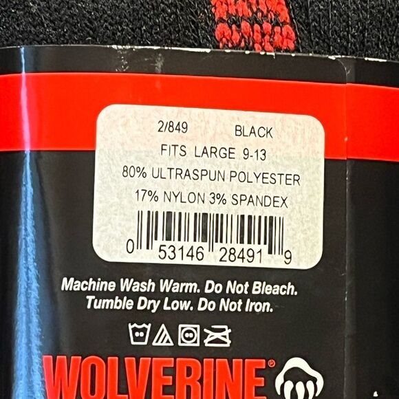 Wolverine Men’s Ultra-Dri Black Mid Calf Socks, 2 Pairs, NWT - Picture 5 of 5